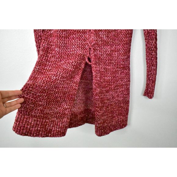 Lucky Brand Lace Up Open Back 3/4 Sleeve Tunic Sweater Size M Burgundy Pink Knit - Picture 10 of 10